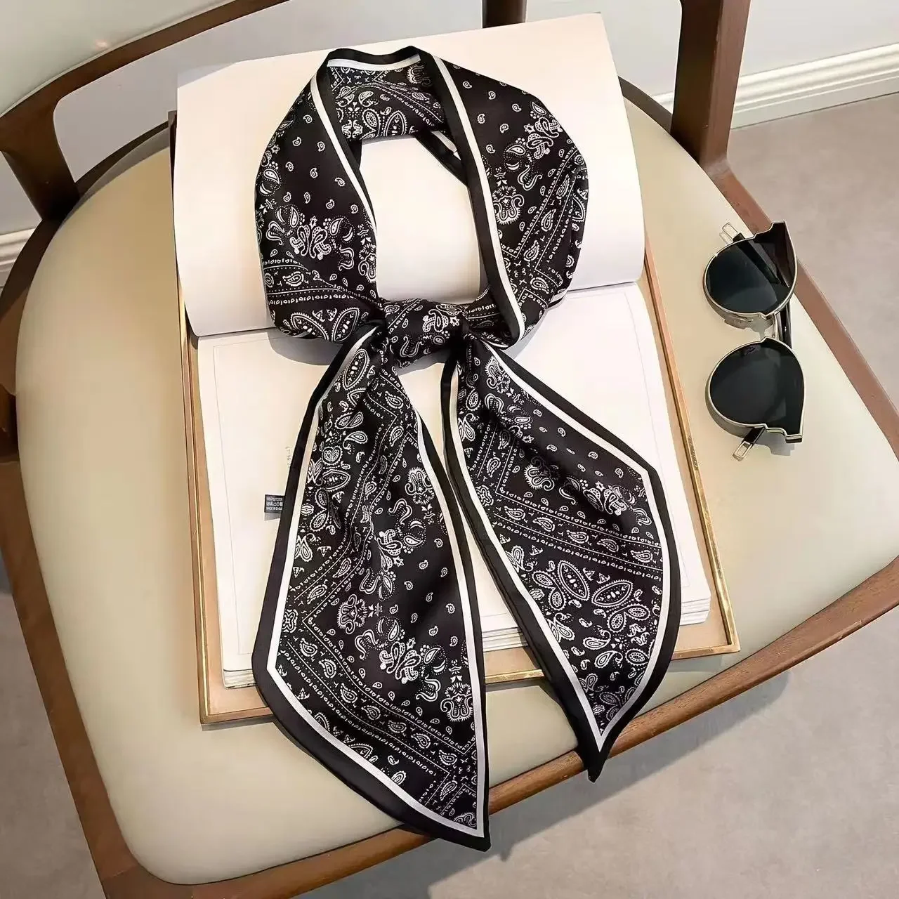 Luxury Bags Store - Design Print Skinny Scarf Plaid Horse