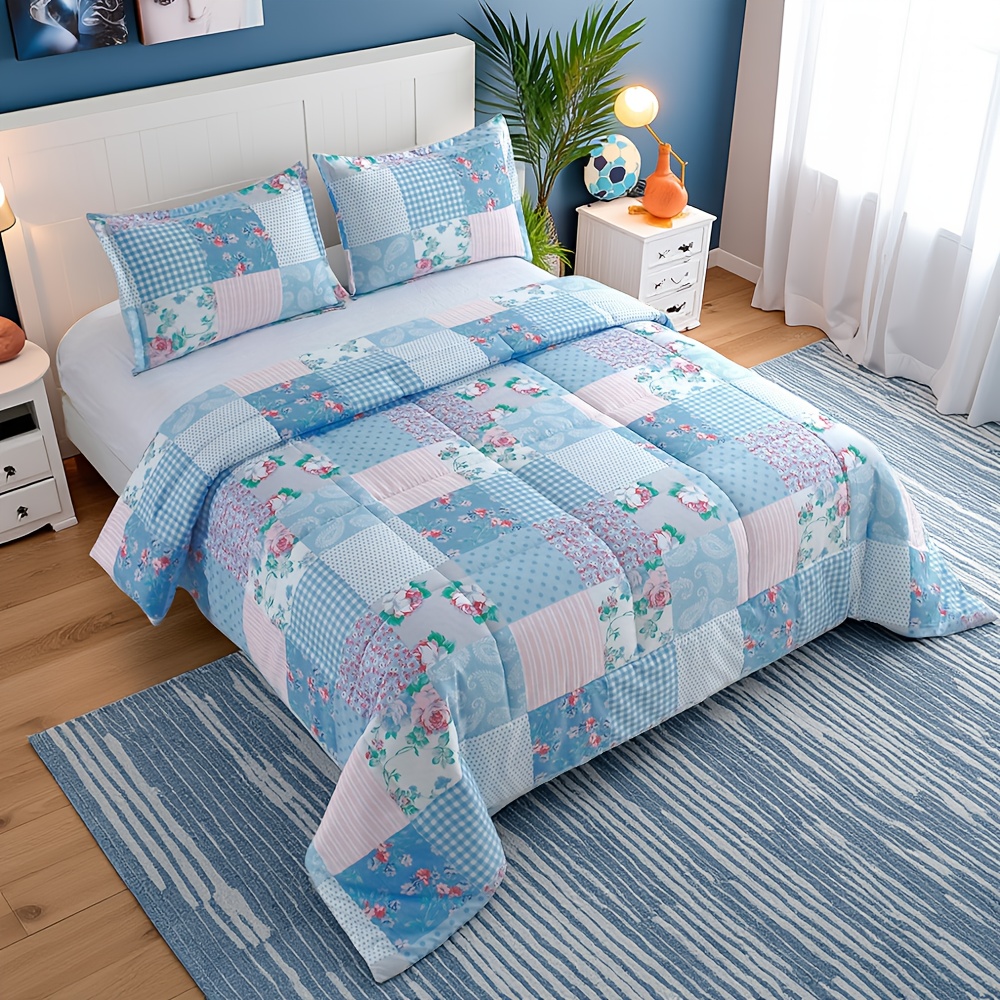 Luxury Bags Pakistan - 2/3pcs Luxury Comforter Set, Blue Checkered