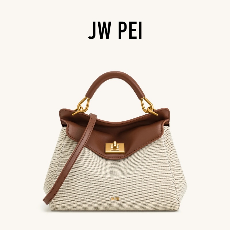 Luxury Bags Vegan Leather - JW PEI Lucia Canvas Stitching Top-Handle