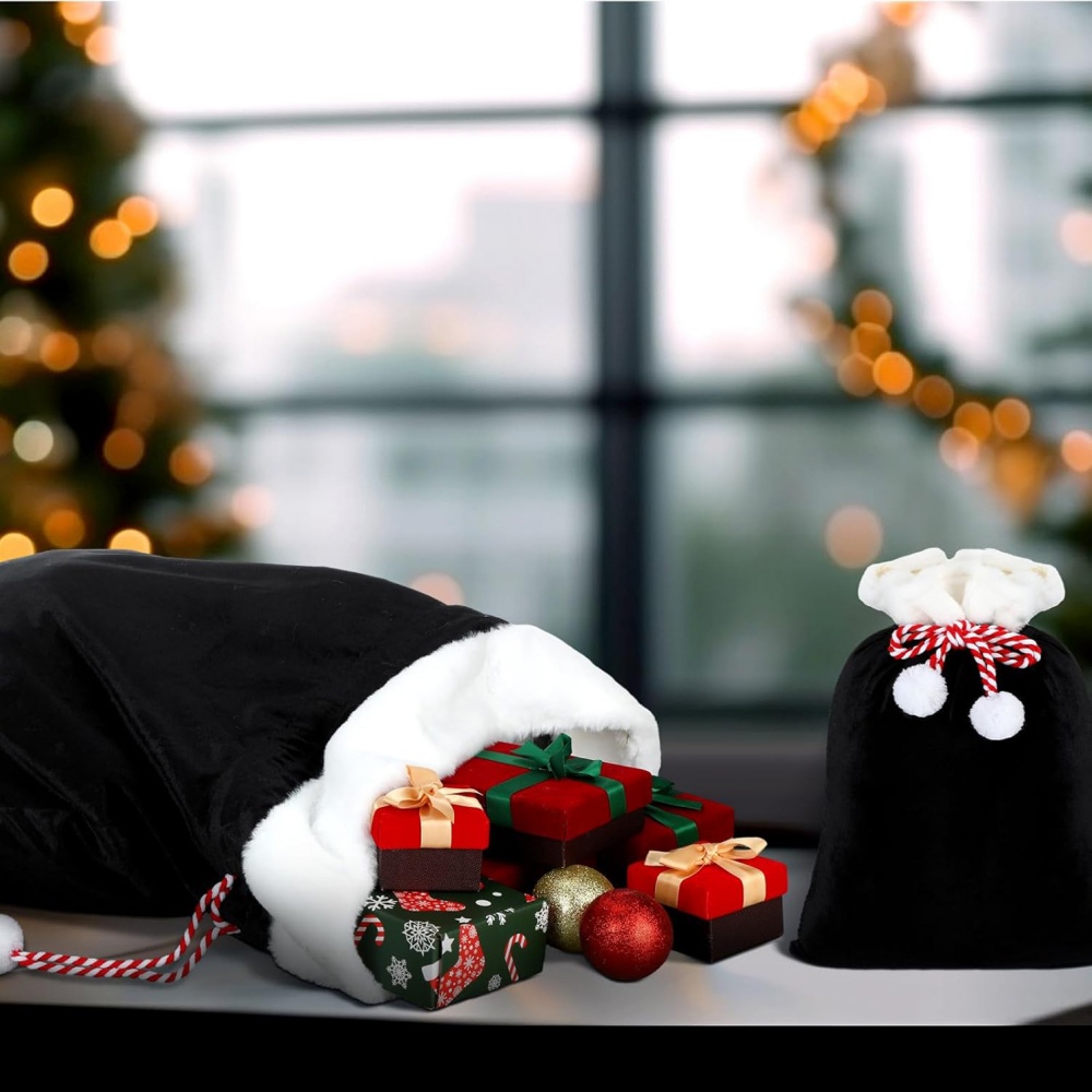 Luxury Xmas Bags - Black Santa Sack Bag Faux Fur