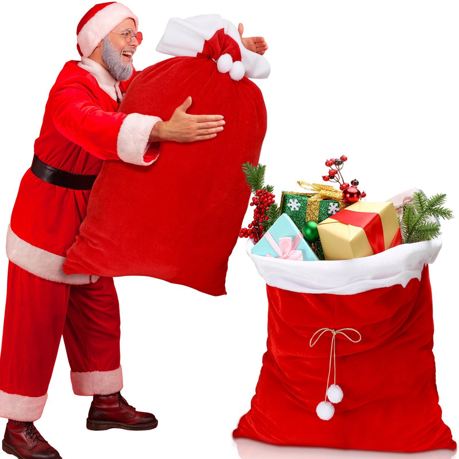 Velvet Santa Christmas Gift Ba - Luxury Xmas Bags บทวิจารณ์และราคา