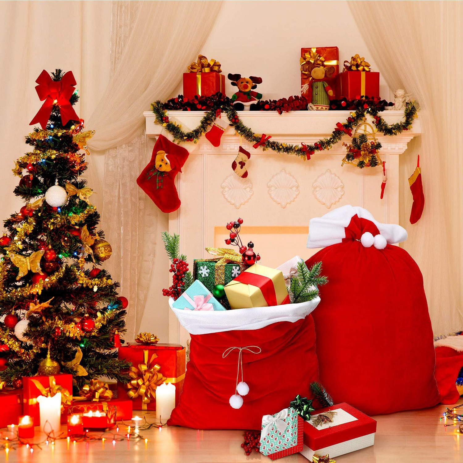 Velvet Santa Christmas Gift Ba - Luxury Xmas Bags บทวิจารณ์และราคา