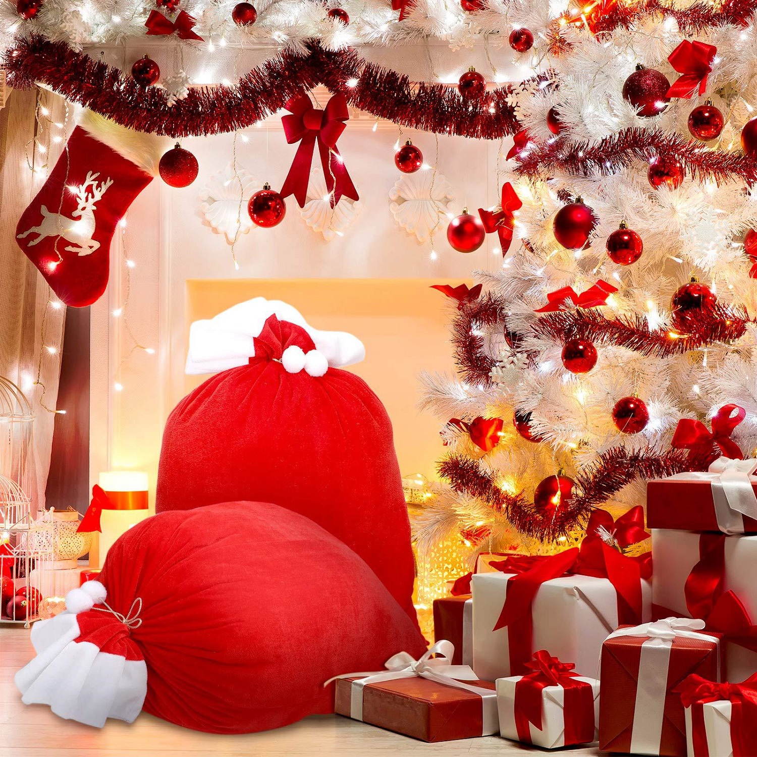 Velvet Santa Christmas Gift Ba - Luxury Xmas Bags บทวิจารณ์และราคา
