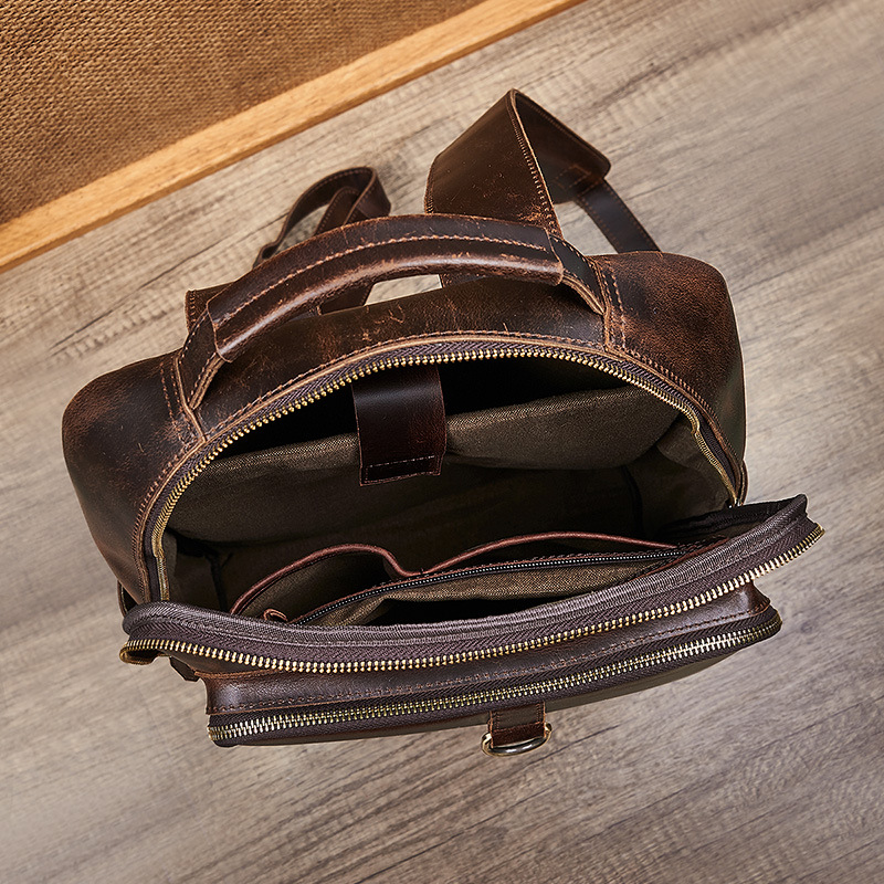 Men's Top Grain Waxed Leather  - Genuine Leather Backpack บทวิจารณ์และราคา