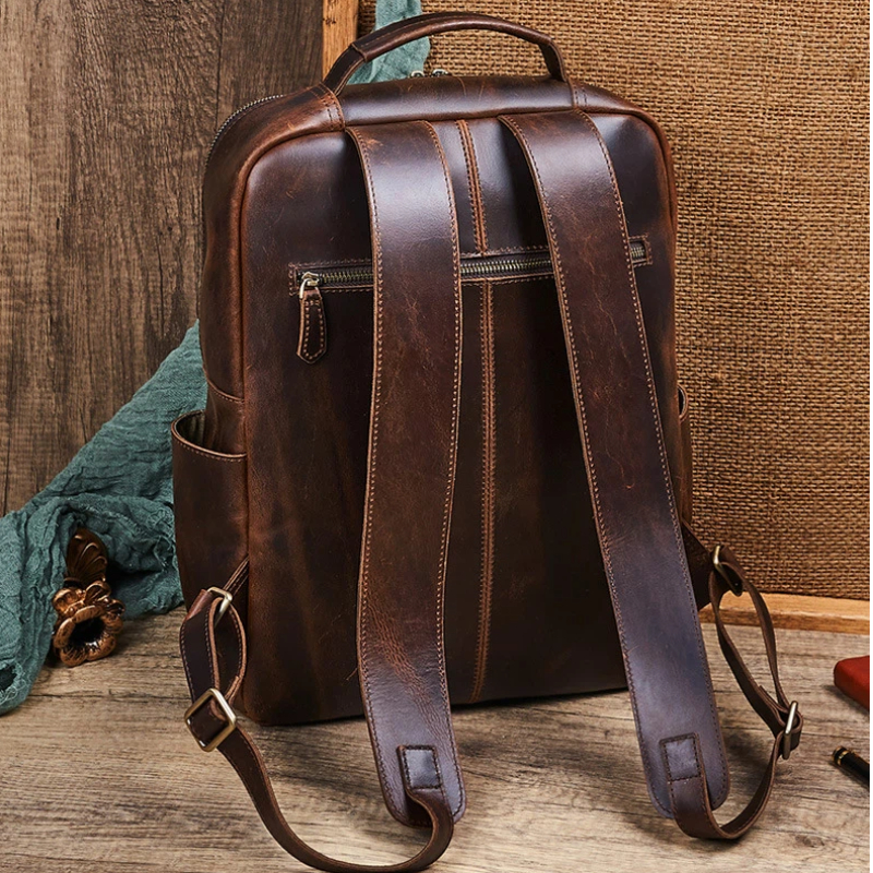 Men's Top Grain Waxed Leather  - Genuine Leather Backpack บทวิจารณ์และราคา