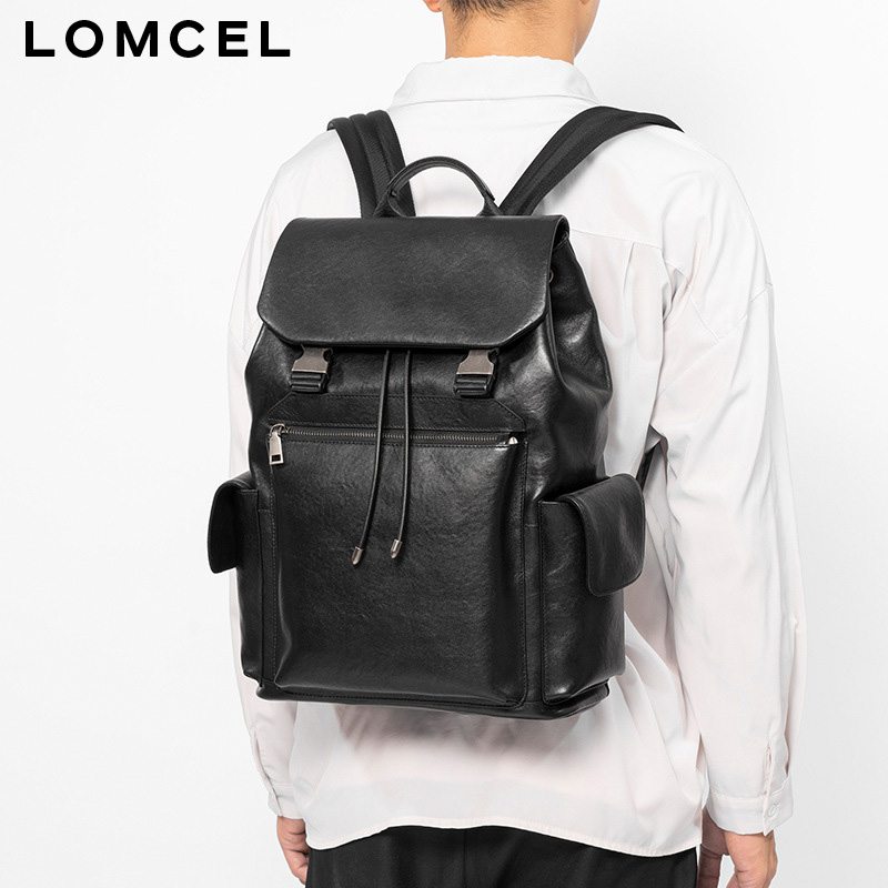 LOMCEL Leather men's business  - Genuine Leather Backpack บทวิจารณ์และราคา