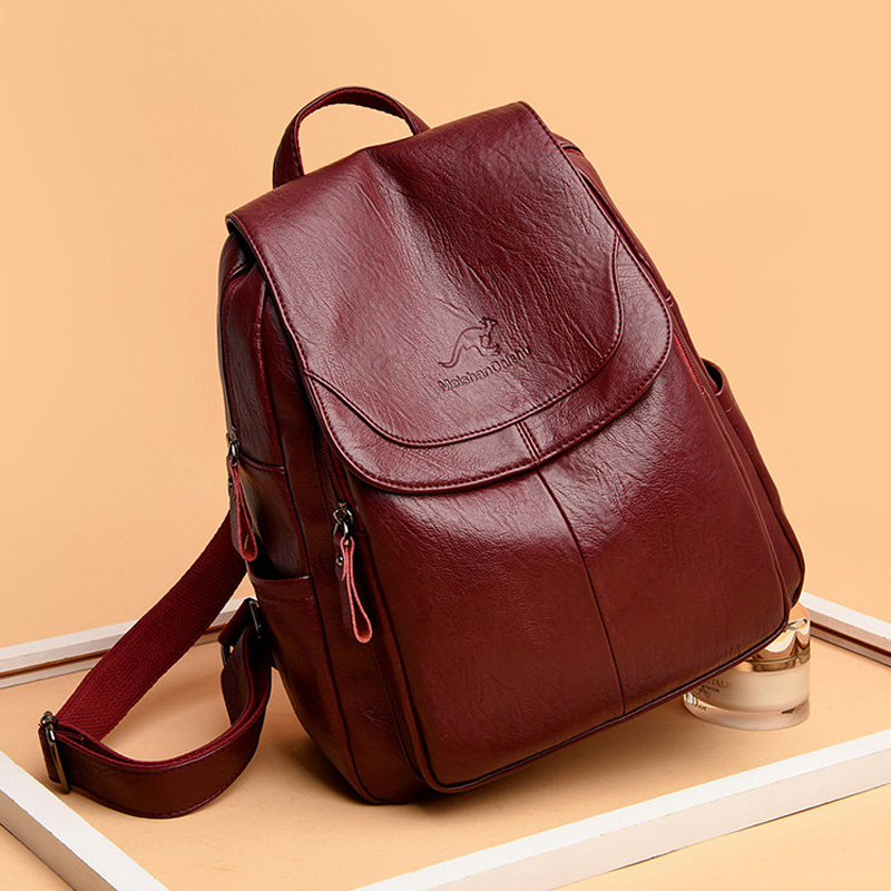 9 Color Women Soft Leather Bac - Genuine Leather Backpack บทวิจารณ์และราคา
