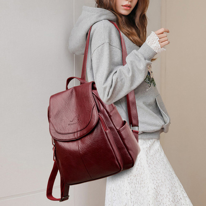 9 Color Women Soft Leather Bac - Genuine Leather Backpack บทวิจารณ์และราคา