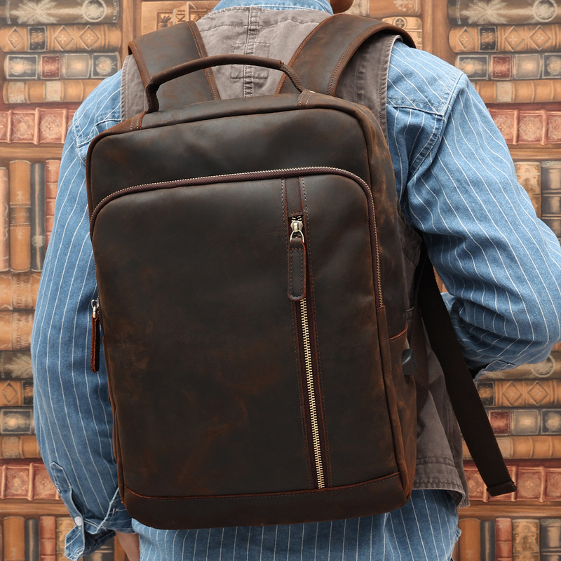 Leather double-shoulder backpa - Genuine Leather Backpack บทวิจารณ์และราคา