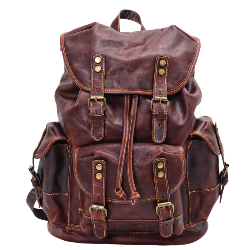 European and American vintage  - Genuine Leather Backpack บทวิจารณ์และราคา