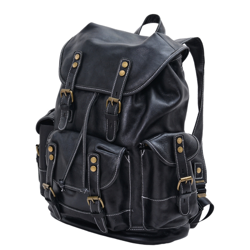 European and American vintage  - Genuine Leather Backpack บทวิจารณ์และราคา